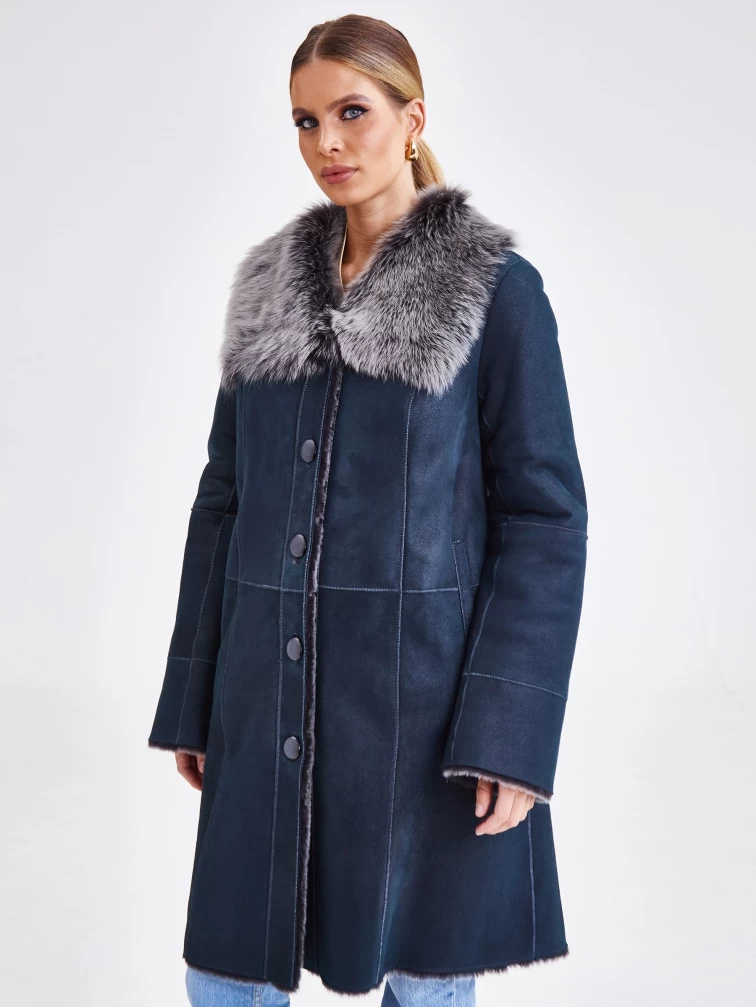 Дубленка женская с мехом тосканы 221, синяя, размер 46, артикул 62011-2
