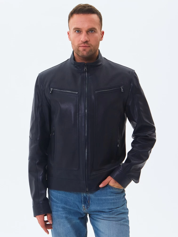Кожаная куртка мужская 507, синяя, размер 50, артикул 28600-6