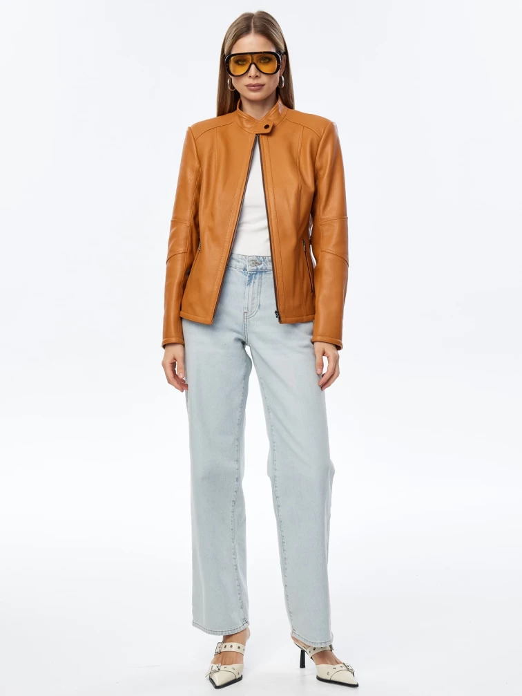 Кожаная женская куртка премиум класса 3044, песочная, размер 48, артикул 24280-4