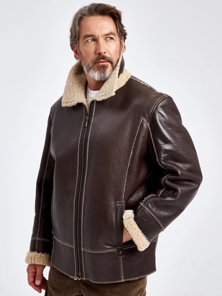 Дубленка мужская 165, короткая, оливковая, размер 54, артикул 70730-1