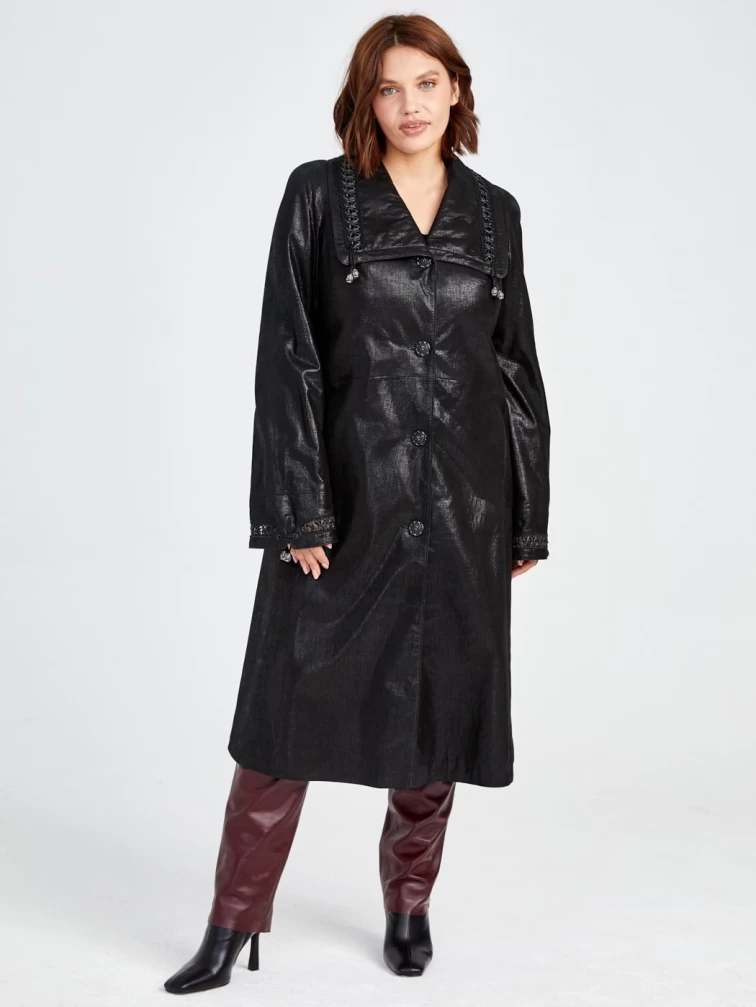 Замшевый плащ женский 313, черный, размер 48, артикул 91590-3