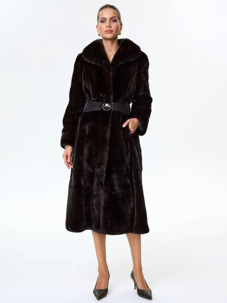 Длинное женское пальто из меха норки Белла(в), черное, размер 52, артикул 64520-0