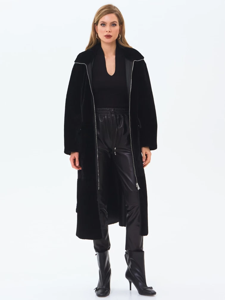 Длинная женская дубленка из астрагана 2062, черная, размер 46, артикул 64700-5