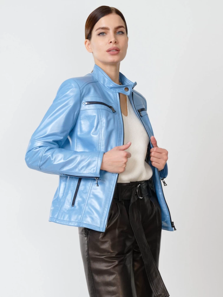 Кожаная куртка женская 301, голубой перламутр, размер 44, артикул 90790-1