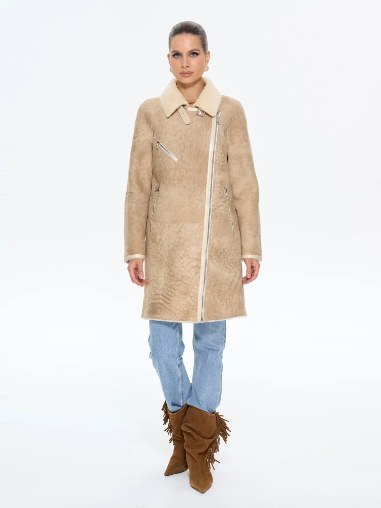 Бежевая женская дубленка косуха 2069, размер 46, артикул 65200-6