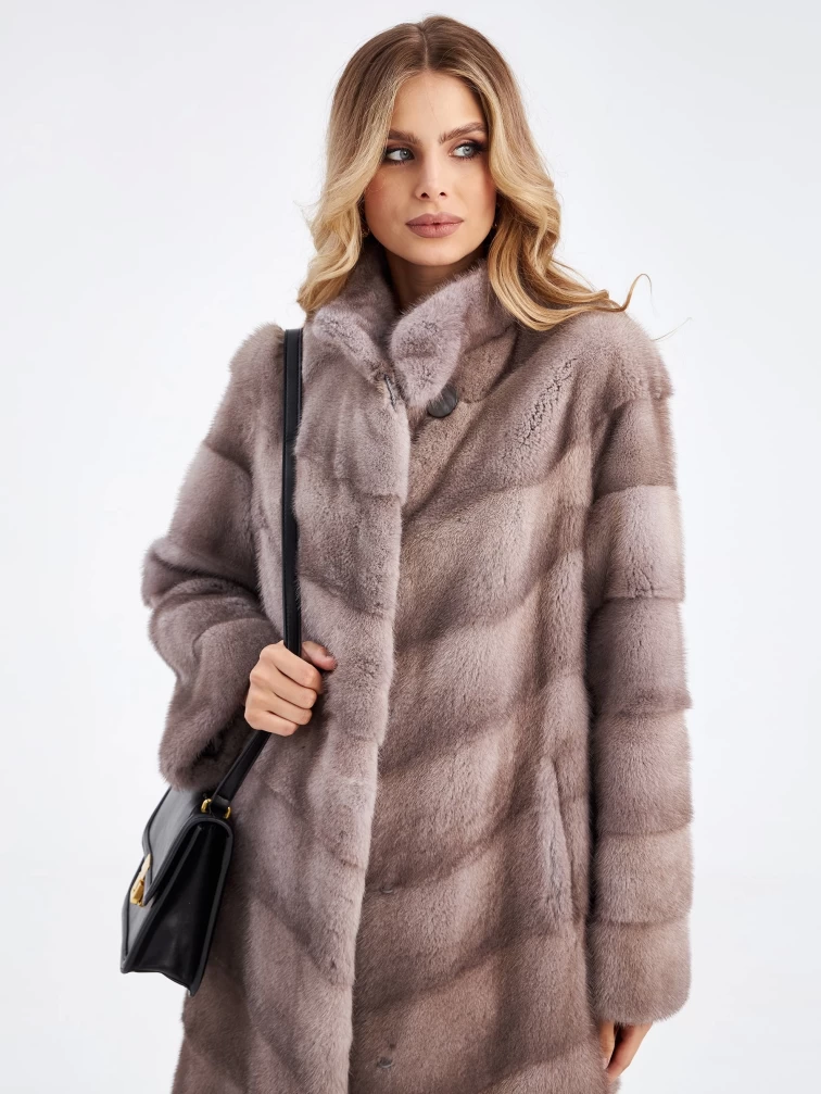 Поперечная шуба из меха норки для женщин 2а(с), серо-голубая, размер 48, артикул 33800-6