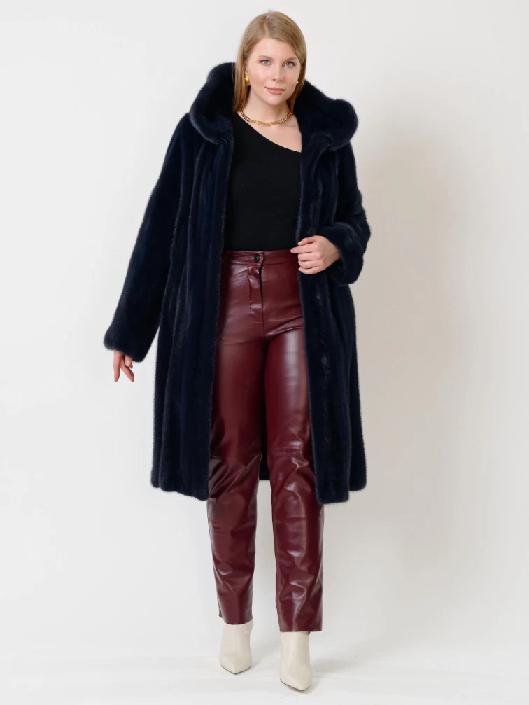 Норковая женская шуба с капюшоном 4021(к), синяя, размер 52, артикул 32730-0