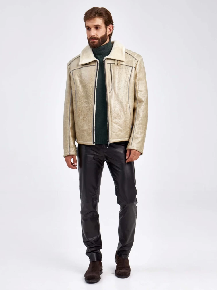 Спортивная короткая мужская дубленка СК-2, бежевая, размер 52, артикул 70860-5