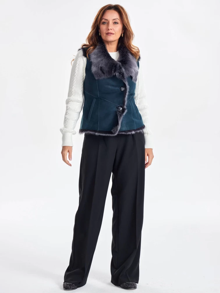 Меховой жилет из тосканы премиум класса для женщин 06, синий, размер 46, артикул 63320-5