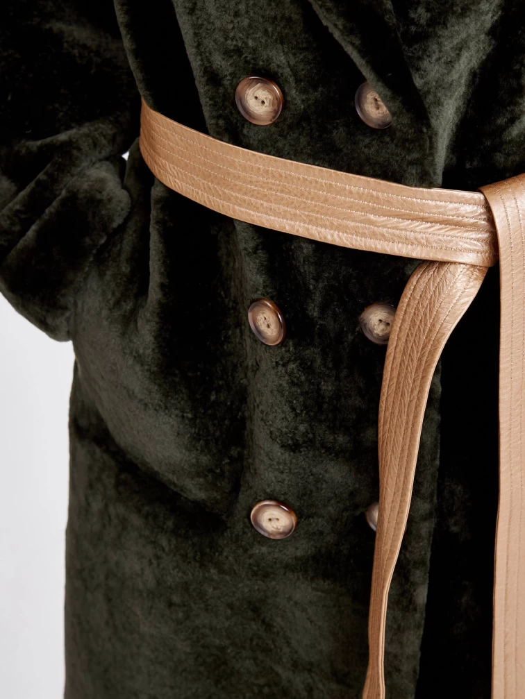 Двубортная двусторонняя женская дубленка из астрагана с мехом норки премиум класса 2017, хаки, размер 48, артикул 62751-3