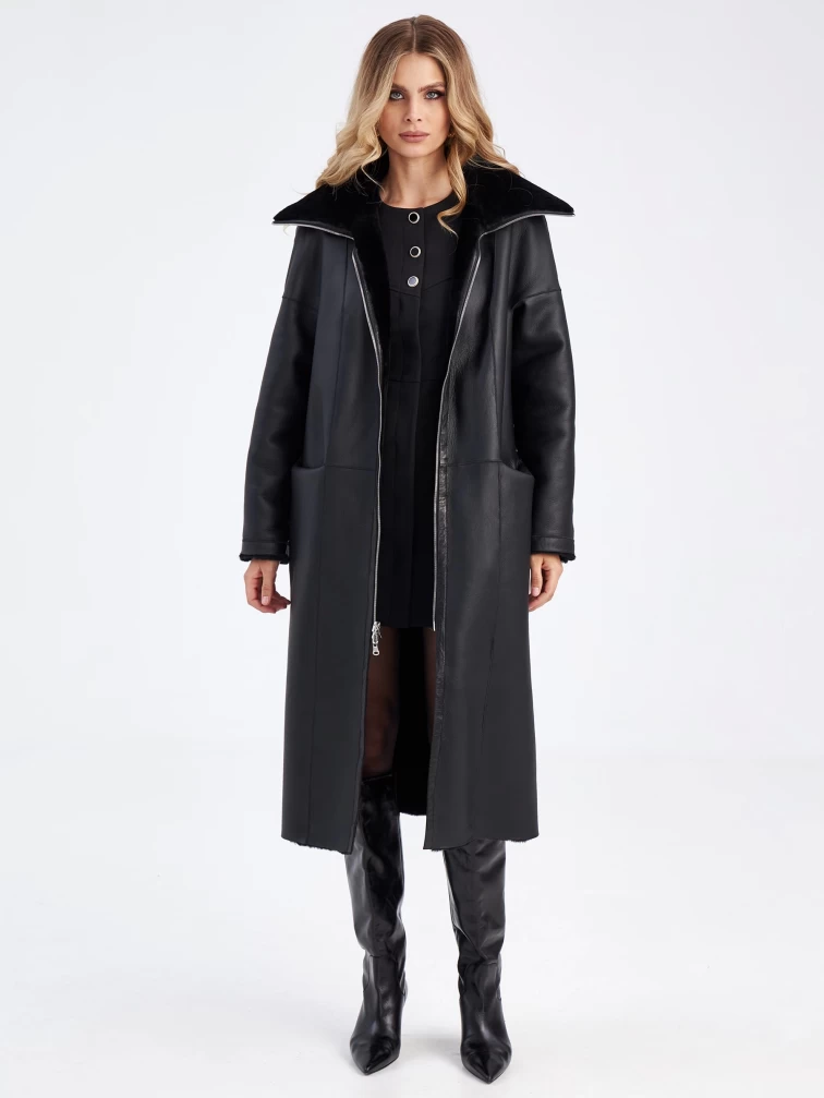 Женская двусторонняя дубленка из астрагана премиум класса 2015н, черная, размер 48, артикул 63240-5