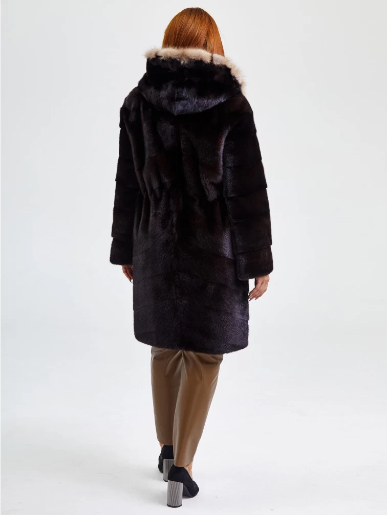 Норковая шуба женская с капюшоном из меха куницы 2а, баклажановая, размер 48, артикул 33410-4