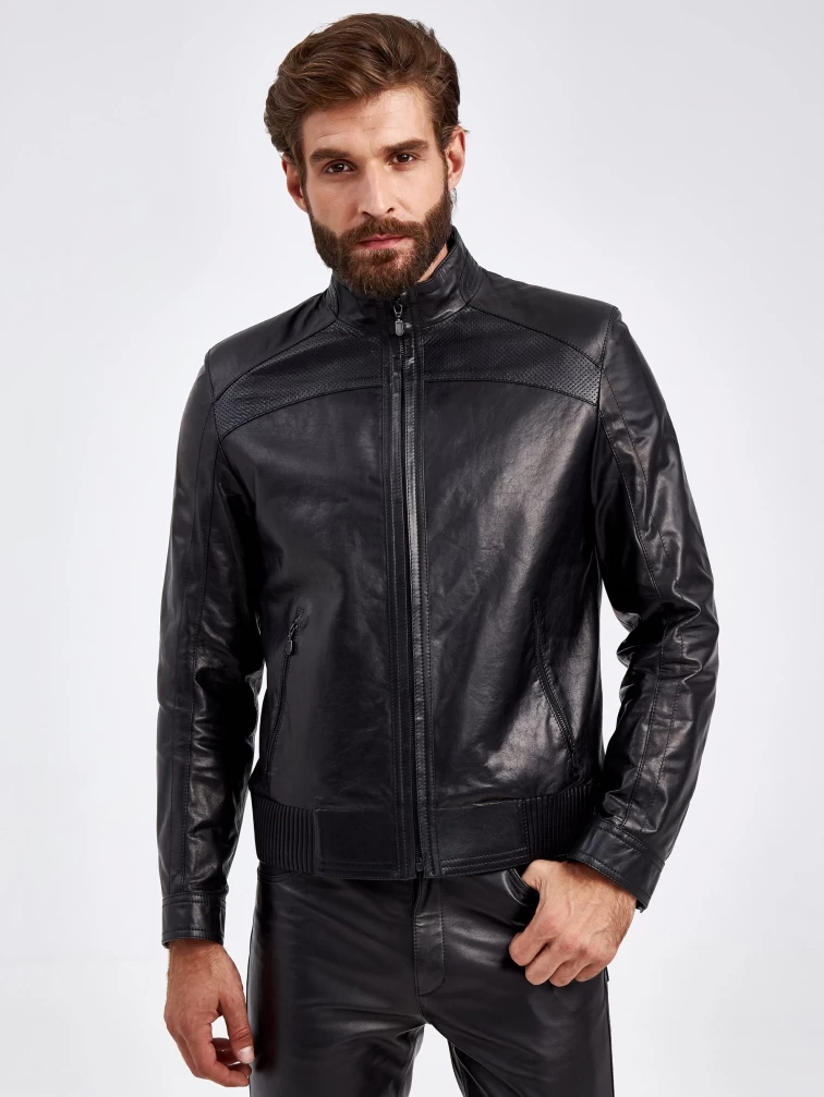 Кожаная куртка бомбер для мужчин 527, черная, размер 50, артикул 29240-0
