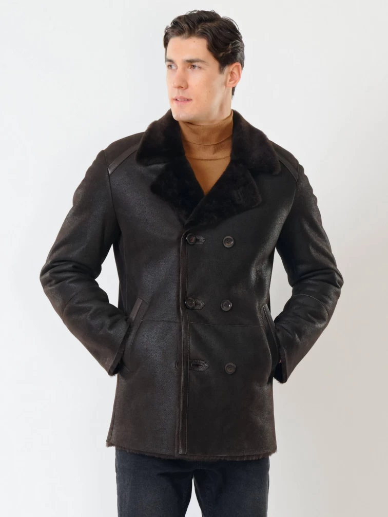 Дубленка двубортная классическая мужская 422, коричневая, размер 58, артикул 70501-0