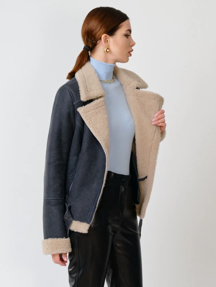 Куртка косуха из натуральной овчины для женщин 201, синяя, размер 44, артикул 24140-2