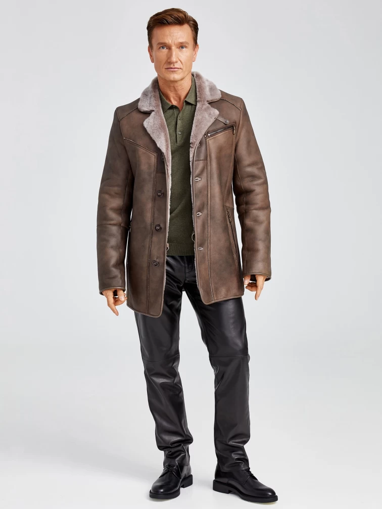 Классическая мужская дубленка 402, серо-коричневая, размер 50, артикул 70751-6