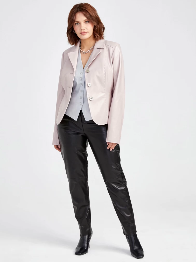Кожаный костюм женский: Пиджак 316рс + Брюки 03, пудровый/черный, р. 46, арт. 111153-0