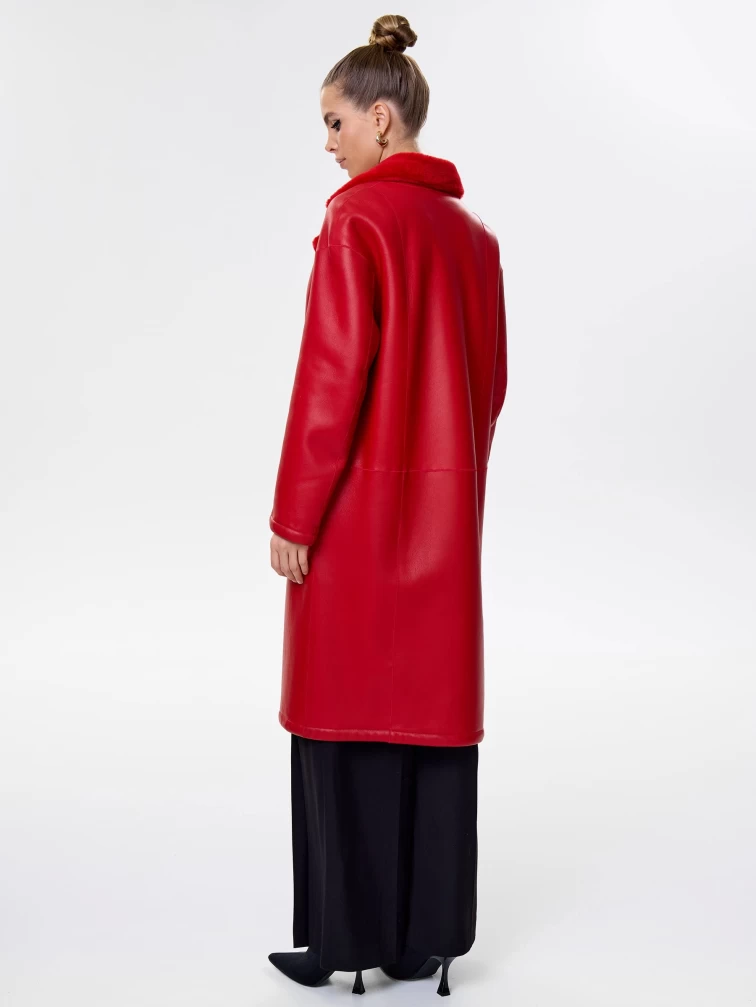 Длинная женская дубленка оверсайз премиум класса 2002, красная, размер 44, артикул 62441-7