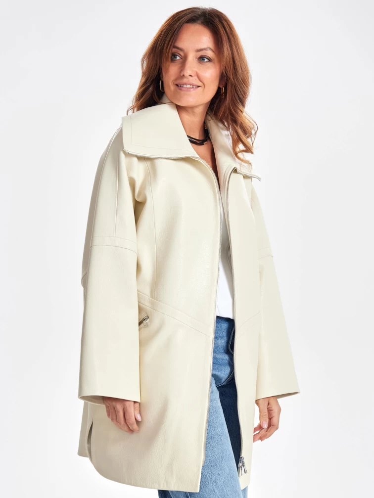 Женское кожаное полупальто оверсайз премиум класса 3057, белое, размер 50, артикул 64030-6