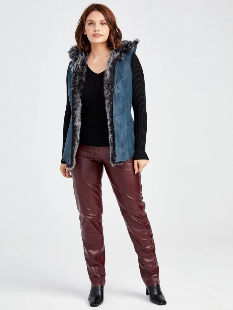 Меховой жилет женский из тосканы с капюшоном 03(к), синий, размер 48, артикул 62210-3