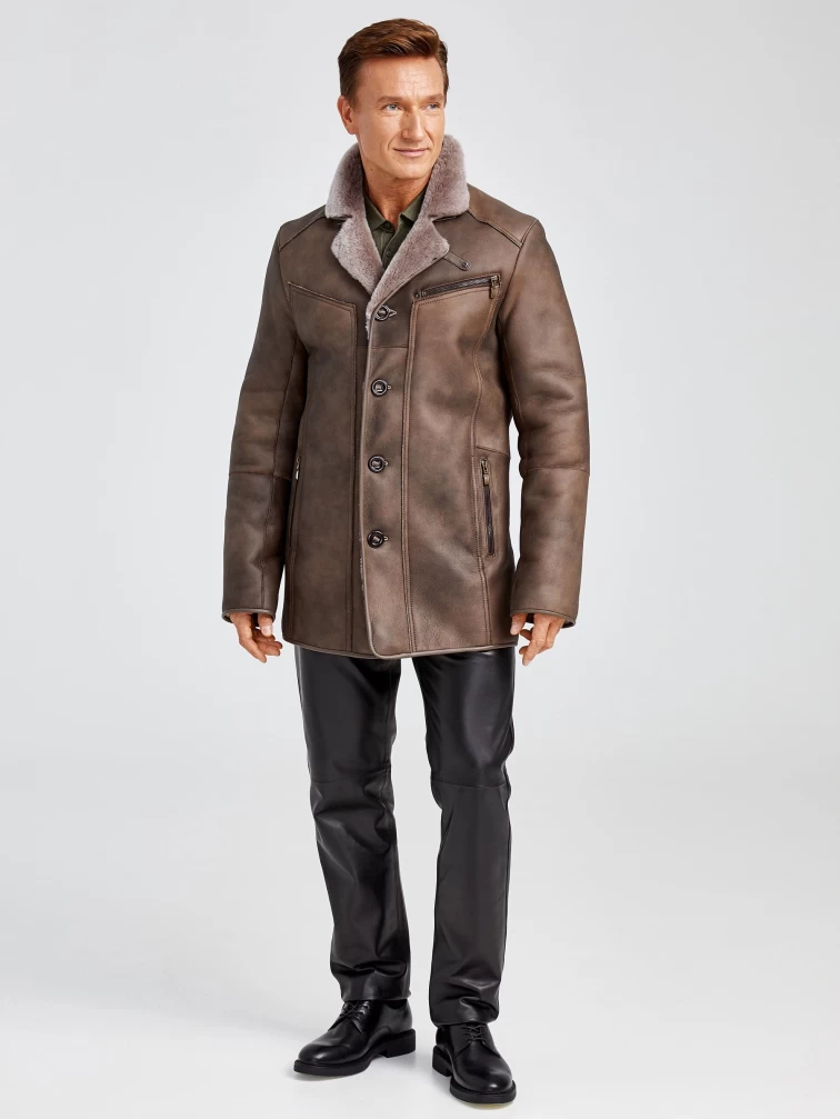 Классическая мужская дубленка 402, серо-коричневая, размер 50, артикул 70751-3