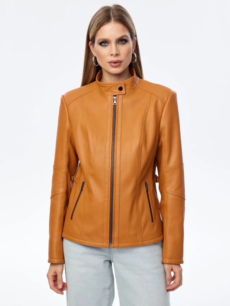 Кожаная женская куртка премиум класса 3044, песочная, размер 48, артикул 24280-0