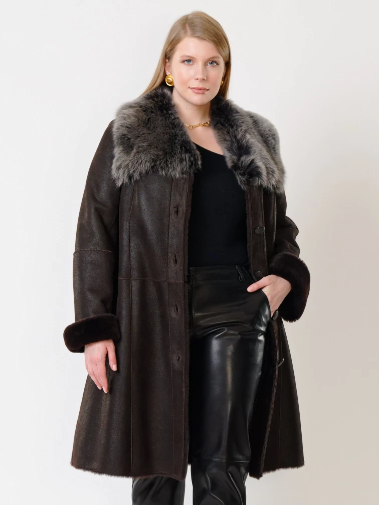 Дубленка женская с мехом тосканы 221, коричневая, размер 46, артикул 14680-0
