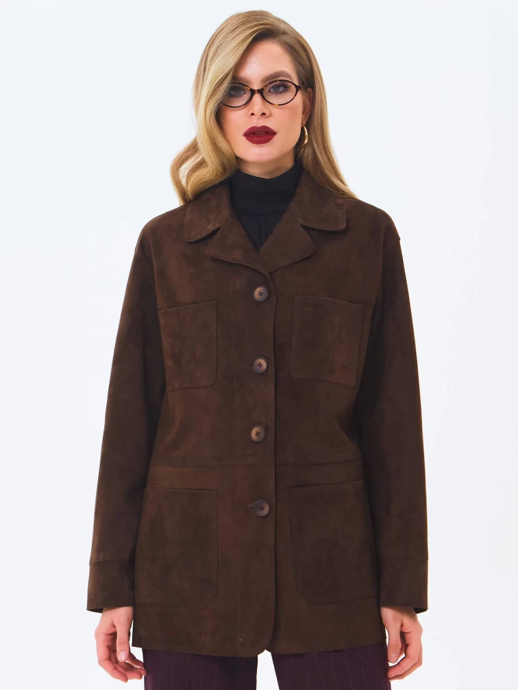 Замшевая куртка премиум класса для женщин 3092з, коричневая, размер 44, артикул 24630-0