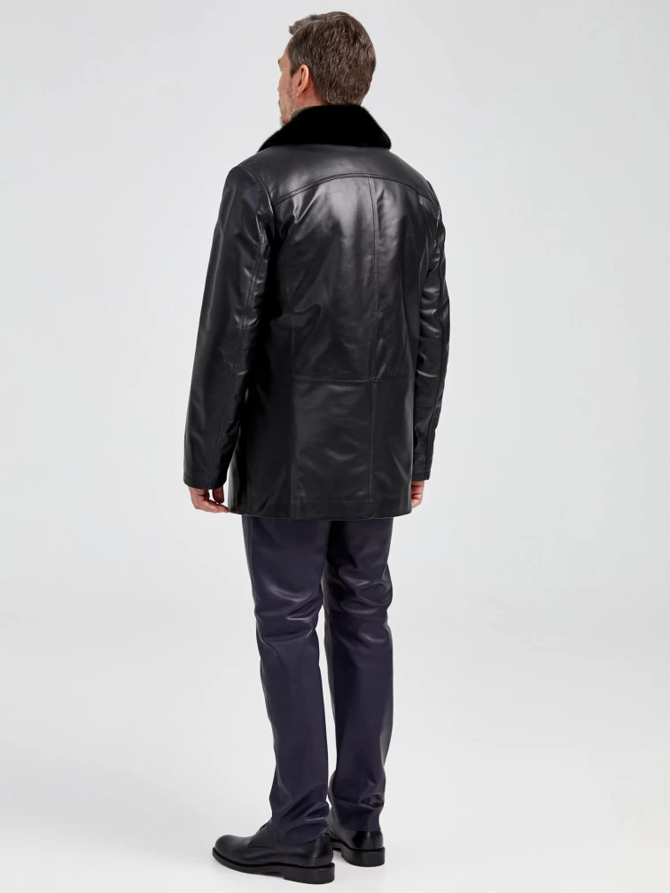 Мужская зимняя кожаная куртка с норковым воротником премиум класса 534мех, черная, размер 58, артикул 40492-5