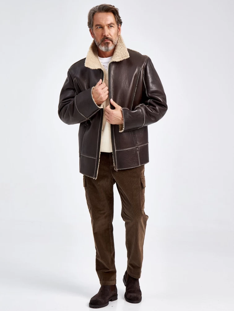 Дубленка мужская 165, короткая, оливковая, размер 54, артикул 70730-3