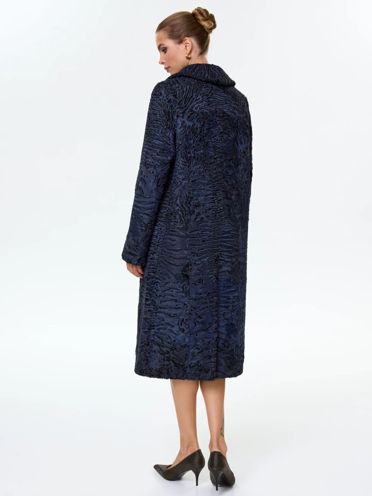 Длинное пальто из меха каракульчи для женщин премиум класса Лола(ав), синее, размер 48, артикул 33970-7