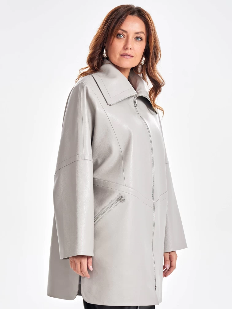 Женское кожаное полупальто оверсайз премиум класса 3057, серое, размер 52, артикул 64040-2
