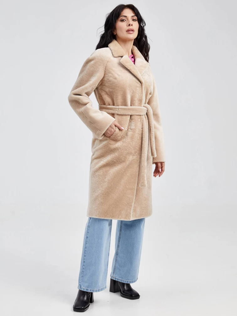 Женская классическая шуба из астрагана премиум класса 55мех, бежевая, размер 54, артикул 13600-3