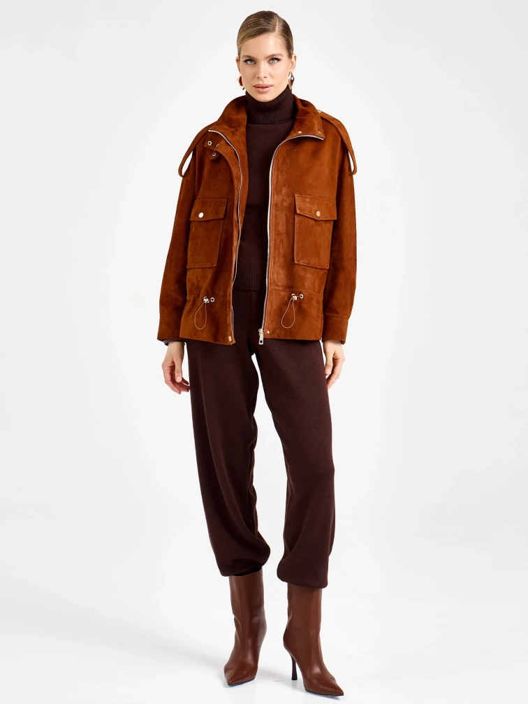 Замшевая женская куртка премиум класса 3101з, виски, размер 48, артикул 92420-0