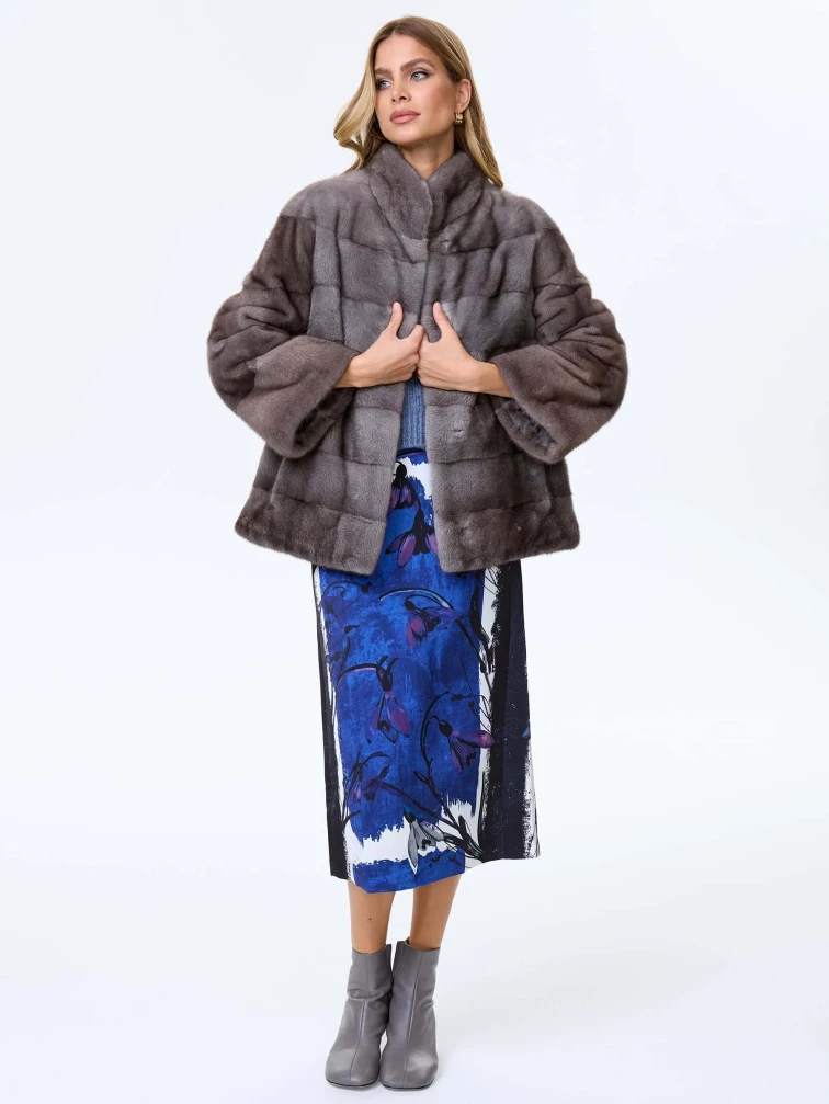 Короткая норковая женская поперечная шуба Ольга(в), графитовая, размер 46, артикул 34040-1