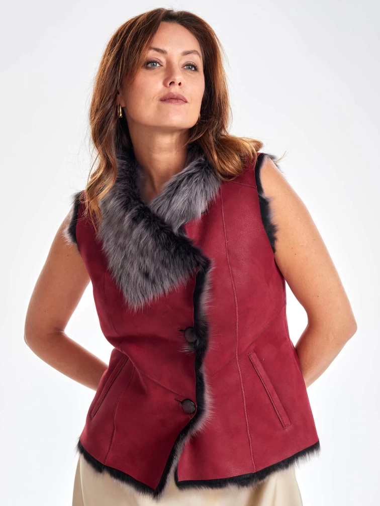 Меховой жилет из тосканы премиум класса для женщин 06, красный, размер 46, артикул 62430-4