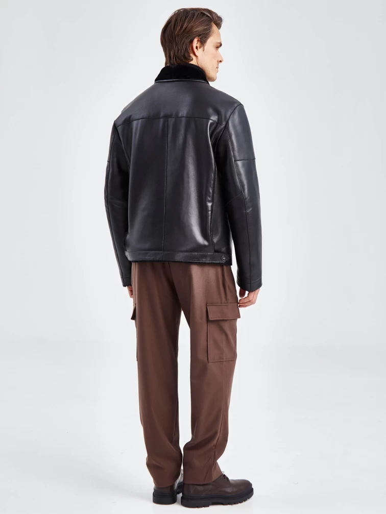 Короткая кожаная мужская дубленка бомбер 515, черная, размер 50, артикул 40261-3