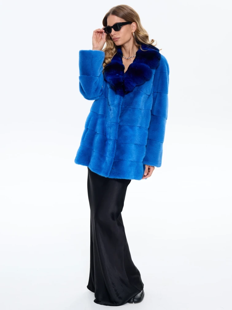 Голубая норковая шуба с шиншилой 2А, размер 54, артикул 65460-7