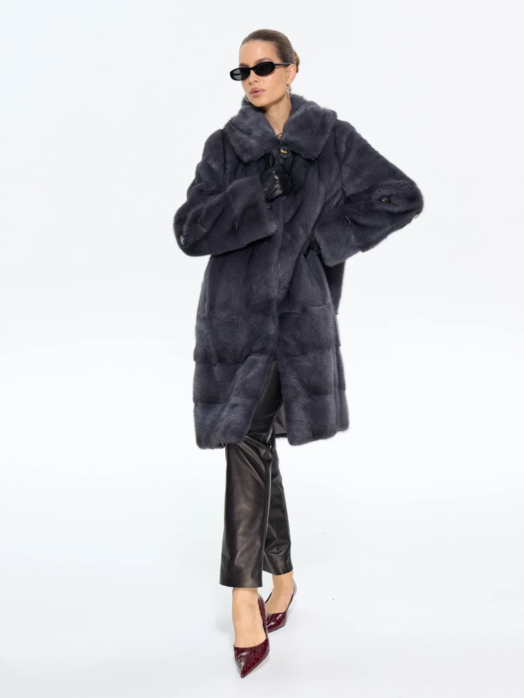 Женская шуба из меха норки с капюшоном М-101-3- 319, графитовая, размер 54, артикул 65380-4