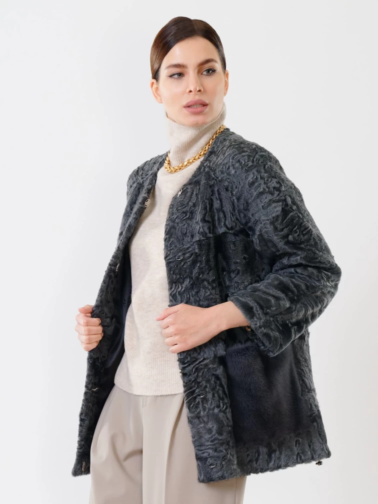 Куртка из каракуля женская с мехом норки 17309(сн), серая, размер 44, артикул 22470-1