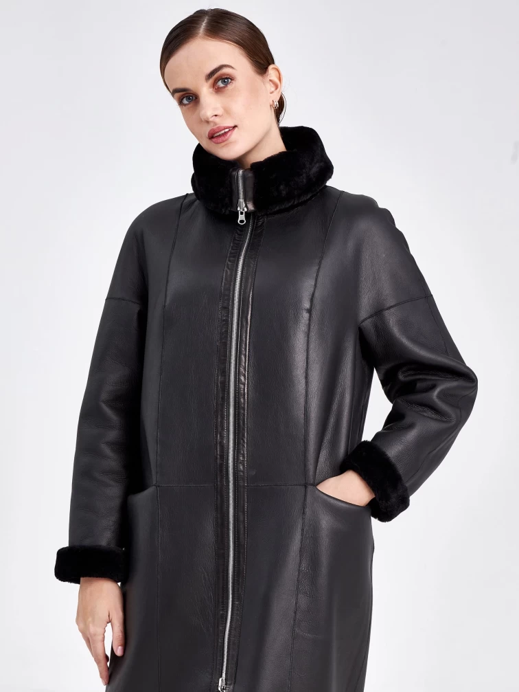 Женское двустороннее пальто из астрагана с поясом премиум класса 2015, черное, размер 48, артикул 63790-3