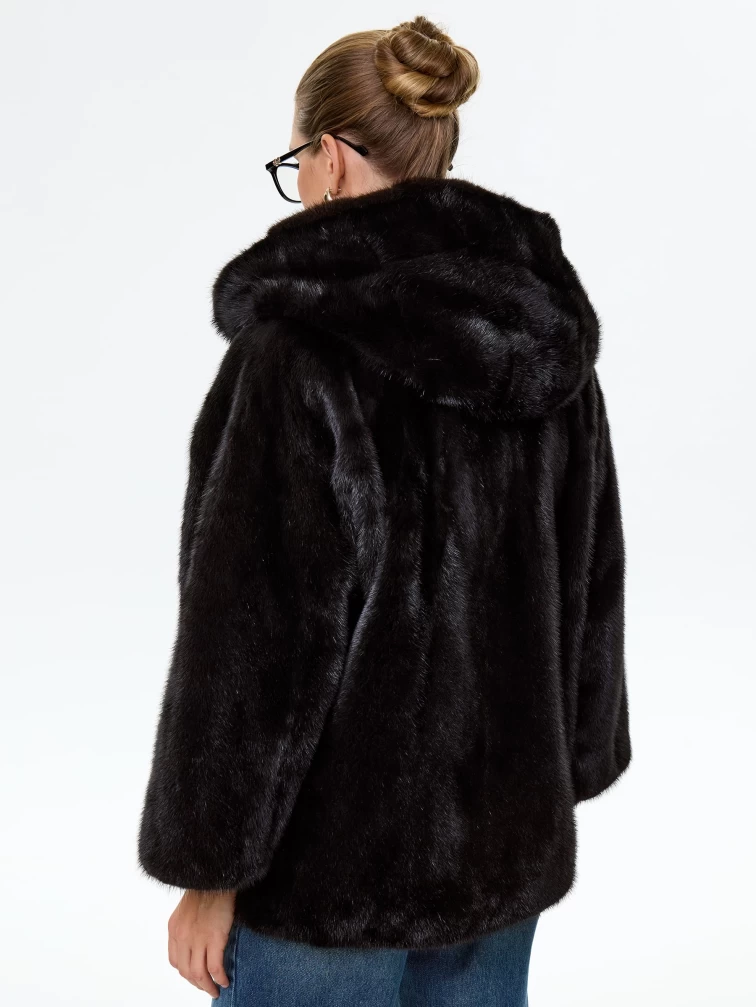 Норковая женская шуба автоледи с капюшоном Яна(к), черная, размер 48, артикул 34150-7