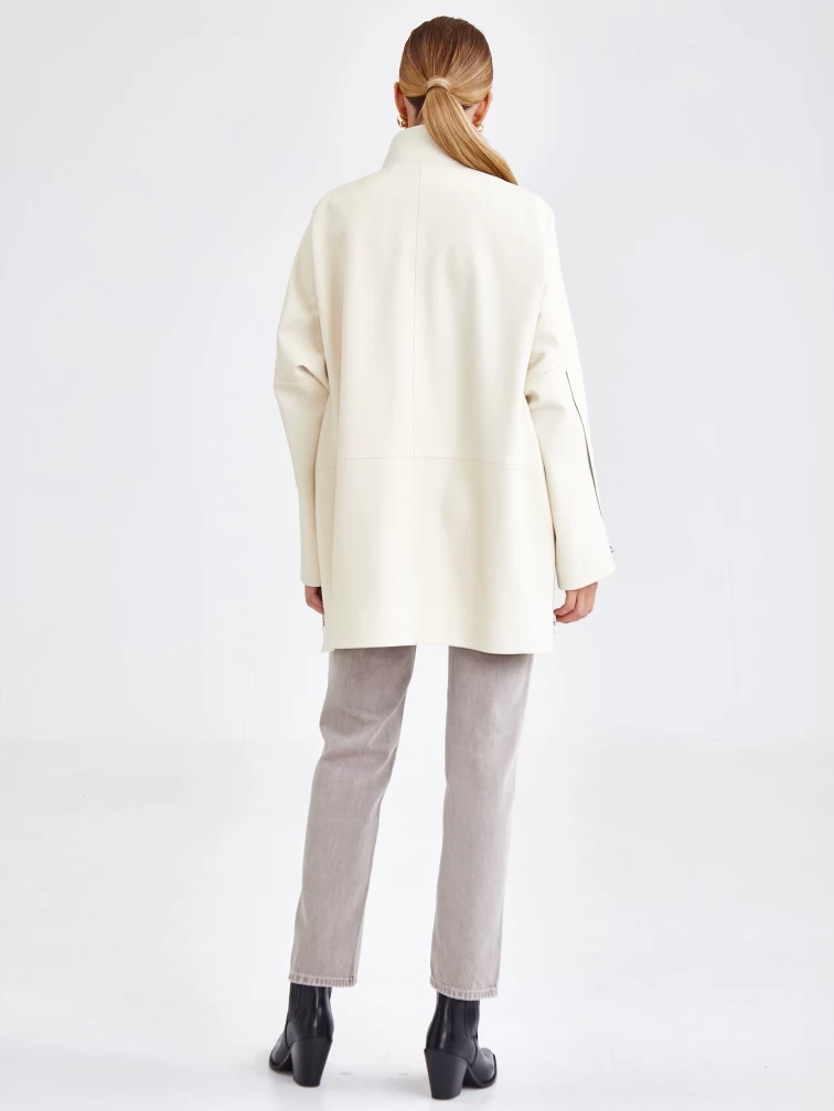 Кожаная женская куртка оверсайз премиум класса 3038, белая, размер 50, артикул 23151-4