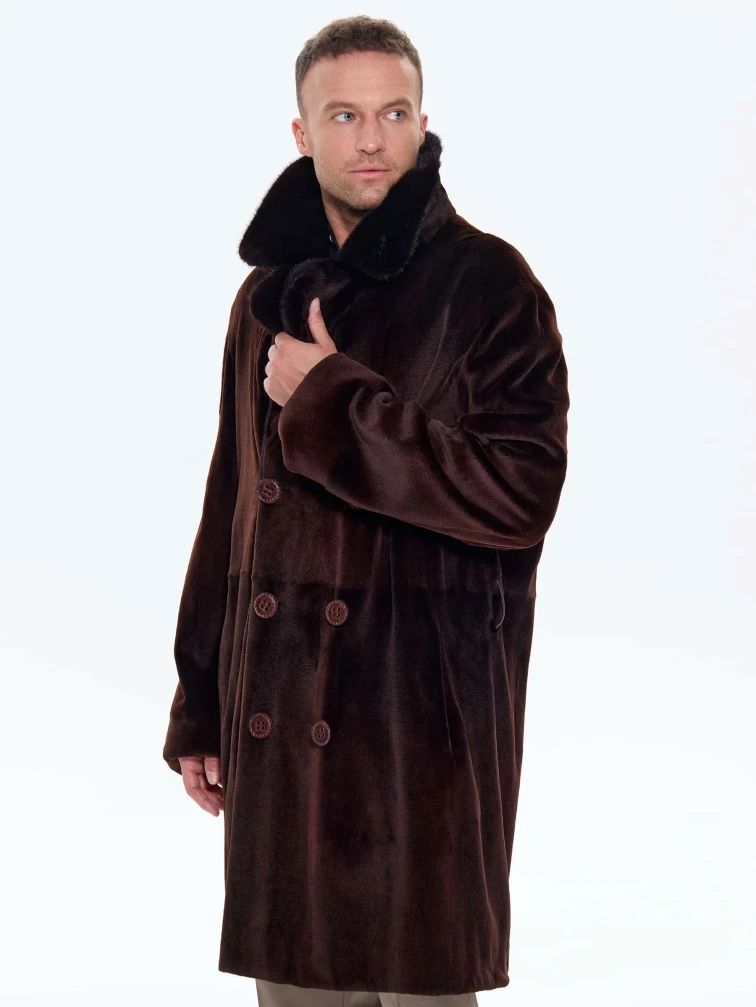Мужская двубортная норковая шуба CADANO F086389A, коричневая, размер 56, артикул 34540-6