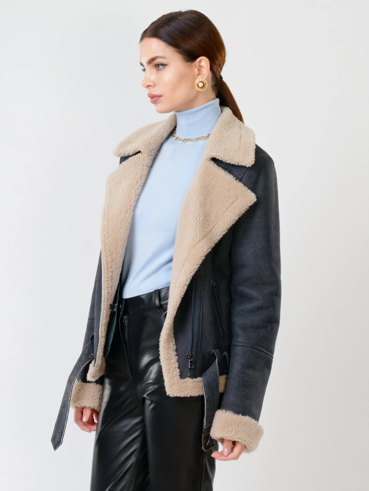 Куртка косуха из натуральной овчины для женщин 201, синяя, размер 44, артикул 24140-5