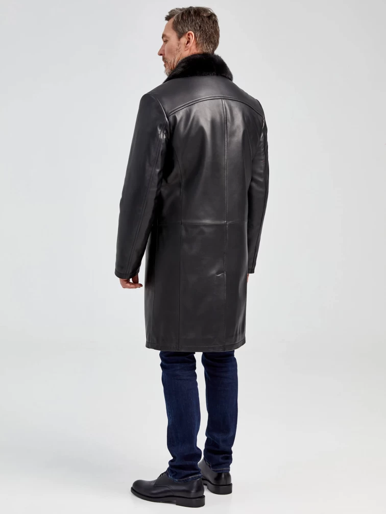 Кожаная мужская дубленка с воротником меха норки премиум класса 533мех, черная, размер 50, артикул 40562-4