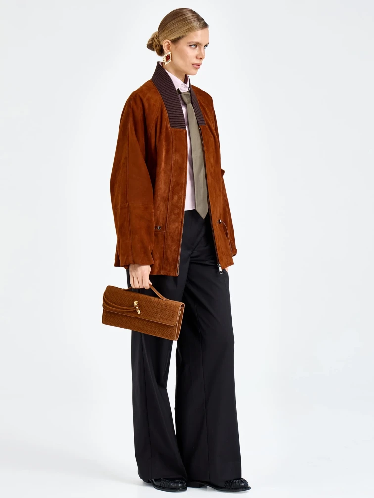 Женская замшевая куртка оверсайз премиум класса 3115з, виски, размер 48, артикул 92440-4