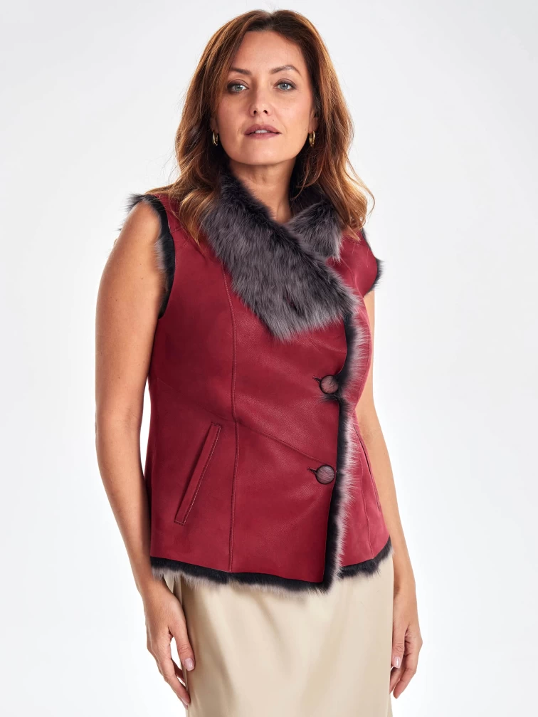 Меховой жилет из тосканы премиум класса для женщин 06, красный, размер 46, артикул 62430-1