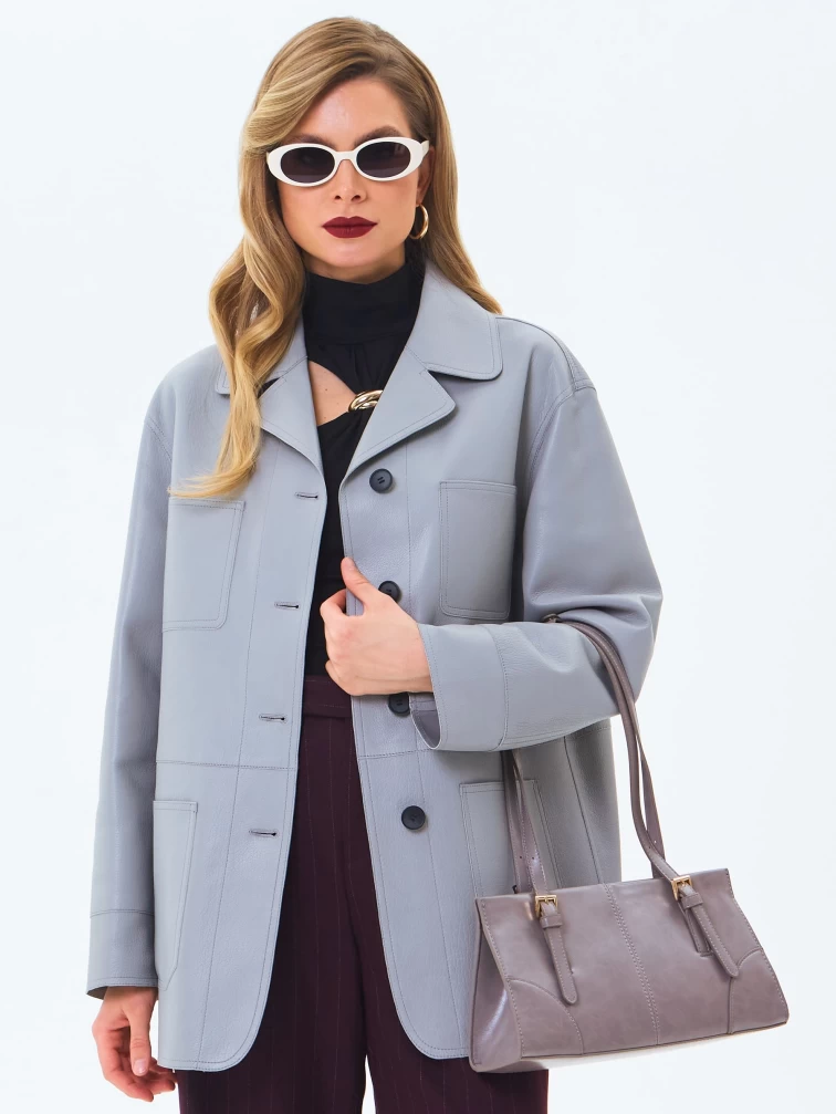 Кожаная куртка премиум класса для женщин 3092, серая, размер 46, артикул 24570-4