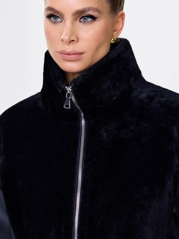 Длинная дубленка на молнии для женщин премиум класса 2050, черная, размер 50, артикул 62480-2